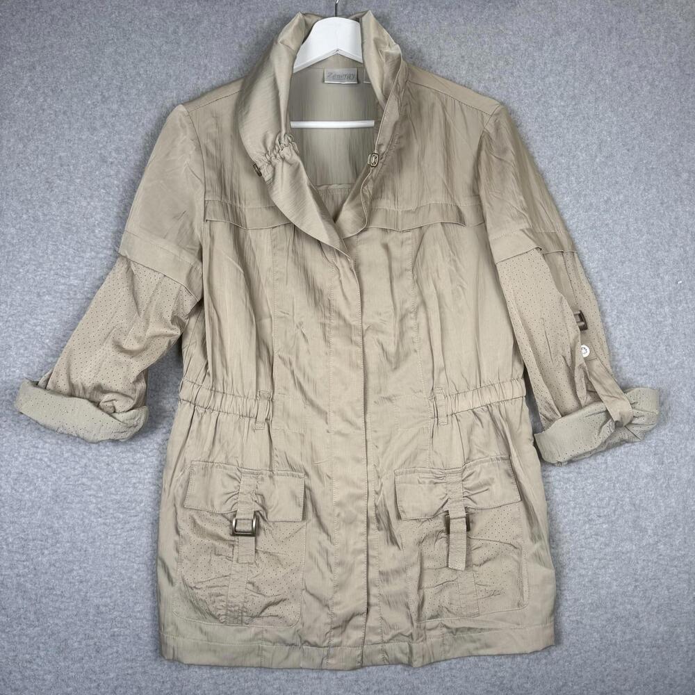 Z Energy by Chico's Women's Size 0 Beige Cuffed Sleeves Utility Jacket Coat